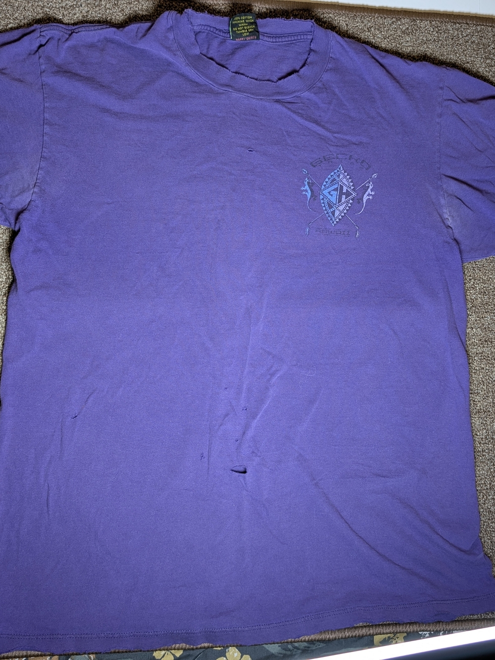 Vintage Gecko Hawaii T Shirt L Purple Thrashed Distressed 90s Surf Skate